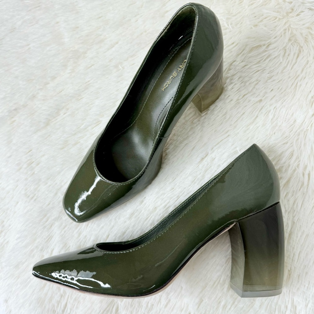 Tory Burch Olive green Banana Heel Pump 6.5 patent leather ombre lucite block